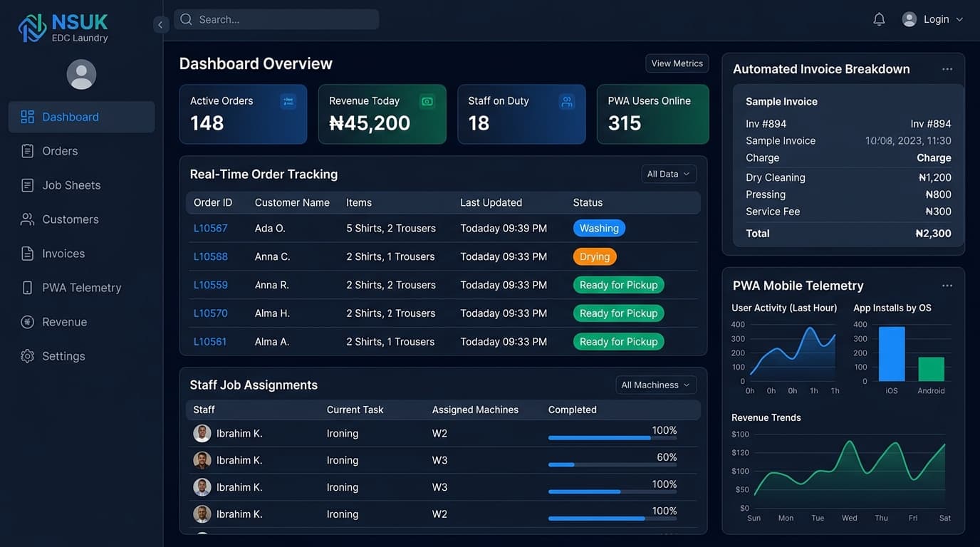 NSUK EDC Laundry — Smart Campus Logistics & PWA